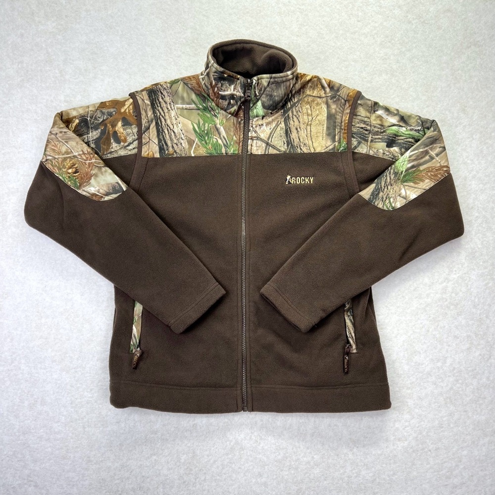 Rocky Camo Fleece Jacket Size M Polyester Brown Convertible Zip Off Sleeve Vest